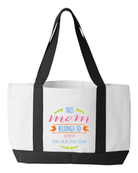 Load image into Gallery viewer, Designs by MyUtopia Shout Out:This Mom Belongs To Personalized with Kid&#39;s Names Canvas Totebag Gym / Beach / Pool Gear Bag
