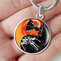Load image into Gallery viewer, Designs by MyUtopia Shout Out:Tie Fighter / xWing Ying Yang Handcrafted Jewelry,Necklace w/18&quot;-22&quot; snake chain / Silver,Necklace

