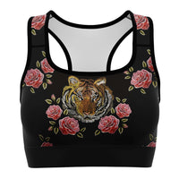 Load image into Gallery viewer, Designs by MyUtopia Shout Out:Tiger in Pink Roses Sports / Fitness Bra,XS,Sports Bra - AOP
