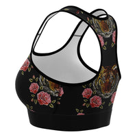 Load image into Gallery viewer, Designs by MyUtopia Shout Out:Tiger in Pink Roses Sports / Fitness Bra
