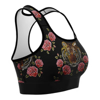 Load image into Gallery viewer, Designs by MyUtopia Shout Out:Tiger in Pink Roses Sports / Fitness Bra
