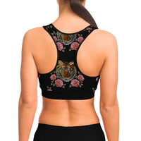 Load image into Gallery viewer, Designs by MyUtopia Shout Out:Tiger in Pink Roses Sports / Fitness Bra
