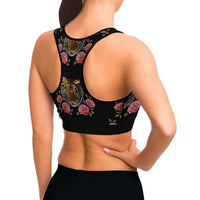 Load image into Gallery viewer, Designs by MyUtopia Shout Out:Tiger in Pink Roses Sports / Fitness Bra
