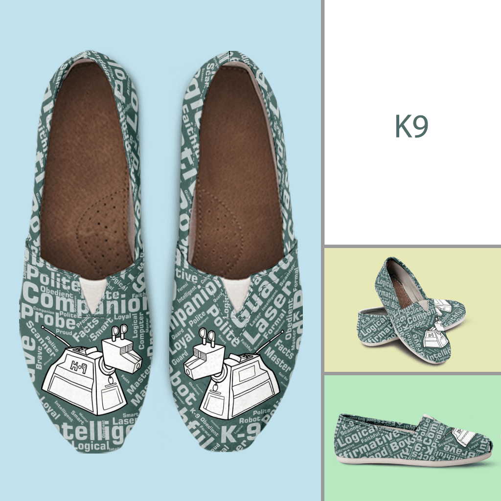 Designs by MyUtopia Shout Out:Timey Wimey K-9 Casual Canvas Slip on Shoes Women's Flats,Ladies US6 (EU36) / Green,Slip on Flats