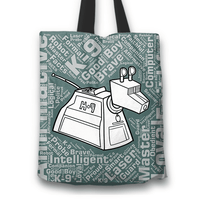 Load image into Gallery viewer, Designs by MyUtopia Shout Out:Timey Wimey K-9 Fabric Totebag Reusable Shopping Tote
