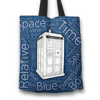 Load image into Gallery viewer, Designs by MyUtopia Shout Out:Timey Wimey T.A.R.D.I.S Fabric Totebag Reusable Shopping Tote
