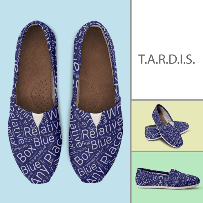 Designs by MyUtopia Shout Out:Timey Wimey TARDIS Terms Casual Canvas Slip on Shoes Women's Flats,Women's / Ladies US6 (EU36) / Blue,Slip on Flats
