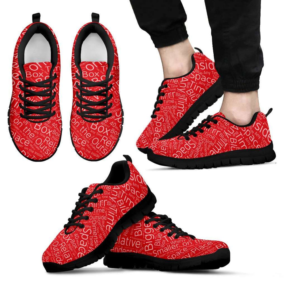 Designs by MyUtopia Shout Out:Timey Wimey TARDIS Terms Running Shoes Red,Mens Black Sole / Mens US5 (EU38) / Red,Running Shoes