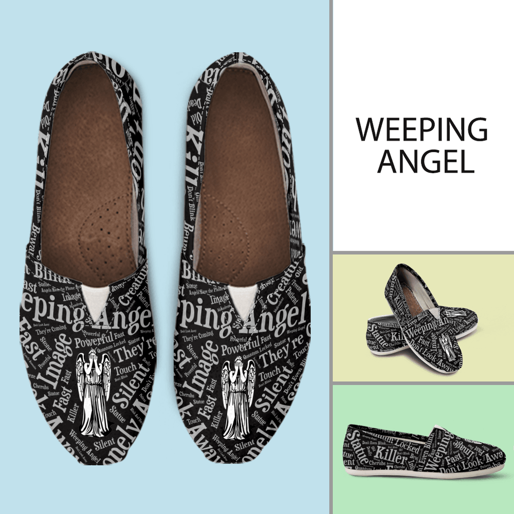 Designs by MyUtopia Shout Out:Timey Wimey Weeping Angel Casual Canvas Slip on Shoes Women's Flats,Ladies US6 (EU36) / Black,Slip on Flats