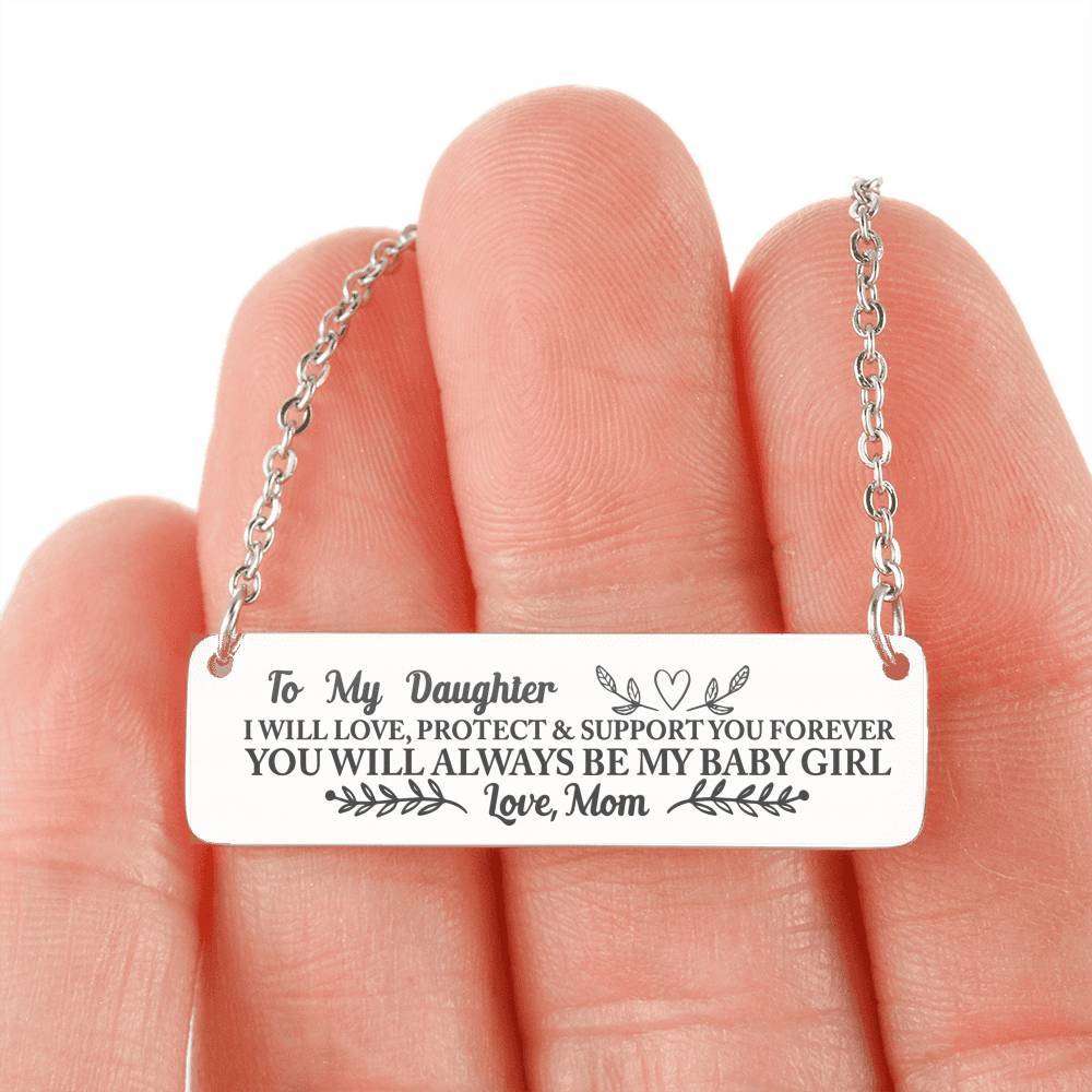 Designs by MyUtopia Shout Out:To My Daughter ... My Baby Girl...  Personalized Gift from Mom Engraved Horizontal Bar Necklace,316L Stainless Steel / No,Necklace
