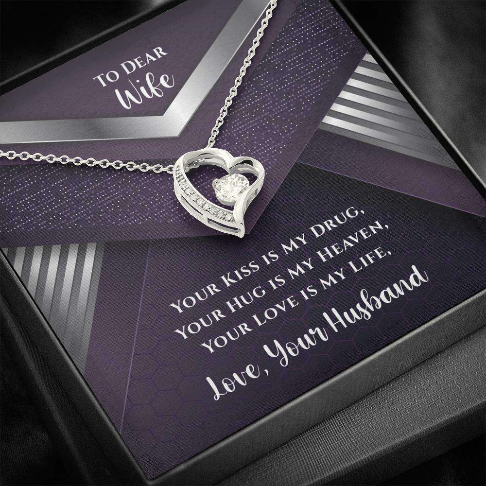 Designs by MyUtopia Shout Out:To My Dear Wife Gift Necklace with Personalized Message Card - Forever Love Heart Necklace with Your Hug is my Heaven Personalized Message Card,14k White Gold Finish,Crystal Heart Necklace
