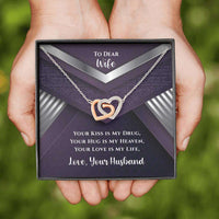Load image into Gallery viewer, Designs by MyUtopia Shout Out:To My Dear Wife Gift Necklace with Personalized Message card - Interlocked Pair of Hearts Necklace with a Your Hug is my Heaven Personalized Message Card
