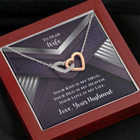 Load image into Gallery viewer, Designs by MyUtopia Shout Out:To My Dear Wife Gift Necklace with Personalized Message card - Interlocked Pair of Hearts Necklace with a Your Hug is my Heaven Personalized Message Card,Mahogany Style Luxury Box / White and Rose Gold,Interlocking Hearts Crystal Necklace
