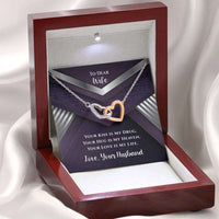 Load image into Gallery viewer, Designs by MyUtopia Shout Out:To My Dear Wife Gift Necklace with Personalized Message card - Interlocked Pair of Hearts Necklace with a Your Hug is my Heaven Personalized Message Card
