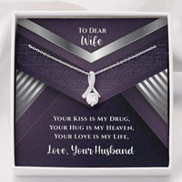Load image into Gallery viewer, Designs by MyUtopia Shout Out:To My Dear Wife Gift Necklace with Personalized Message Card - Ribbon Cubic Zirconia Necklace with Personalized Your Hug is My Heaven Card,Standard Box / 14k White Gold Finish,Alluring Beauty Necklace
