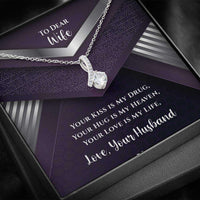 Load image into Gallery viewer, Designs by MyUtopia Shout Out:To My Dear Wife Gift Necklace with Personalized Message Card - Ribbon Cubic Zirconia Necklace with Personalized Your Hug is My Heaven Card
