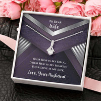 Load image into Gallery viewer, Designs by MyUtopia Shout Out:To My Dear Wife Gift Necklace with Personalized Message Card - Ribbon Cubic Zirconia Necklace with Personalized Your Hug is My Heaven Card

