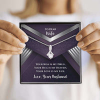 Load image into Gallery viewer, Designs by MyUtopia Shout Out:To My Dear Wife Gift Necklace with Personalized Message Card - Ribbon Cubic Zirconia Necklace with Personalized Your Hug is My Heaven Card
