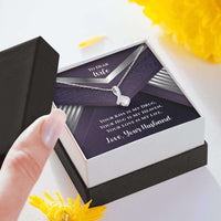 Load image into Gallery viewer, Designs by MyUtopia Shout Out:To My Dear Wife Gift Necklace with Personalized Message Card - Ribbon Cubic Zirconia Necklace with Personalized Your Hug is My Heaven Card

