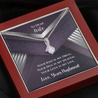 Load image into Gallery viewer, Designs by MyUtopia Shout Out:To My Dear Wife Gift Necklace with Personalized Message Card - Ribbon Cubic Zirconia Necklace with Personalized Your Hug is My Heaven Card,Mahogany Style Luxury Box / 14k White Gold Finish,Alluring Beauty Necklace
