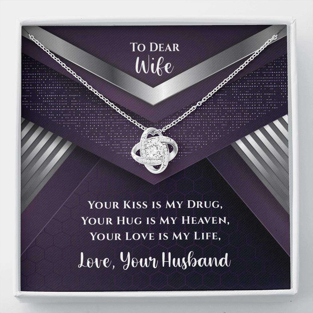 Designs by MyUtopia Shout Out:To My Dear Wife Gift Necklace with Personalized Message Card - Romantic Love Knot Necklace with Your Hug is My Heaven Card,Standard Box / 14k White Gold Finish,Love Knot Necklace