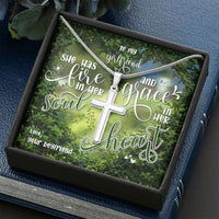 Load image into Gallery viewer, Designs by MyUtopia Shout Out:To My Girlfriend Personalized Bible Verse Message Card Artesian Cross Necklace
