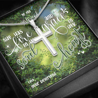 Load image into Gallery viewer, Designs by MyUtopia Shout Out:To My Girlfriend Personalized Bible Verse Message Card Artesian Cross Necklace
