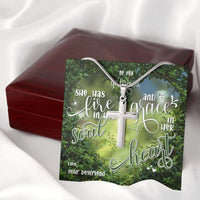 Load image into Gallery viewer, Designs by MyUtopia Shout Out:To My Girlfriend Personalized Bible Verse Message Card Artesian Cross Necklace,Mahogany Style Luxury Box / 14K White Gold Finish,Cross Necklace
