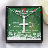 Load image into Gallery viewer, Designs by MyUtopia Shout Out:To My Wife Gift Necklace with Personalized Message Card - Artisan Cross Necklace with I Am My Beloveds,Standard Box / 14K White Gold Finish,Cross Necklace
