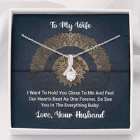 Load image into Gallery viewer, Designs by MyUtopia Shout Out:To My Wife Gift Necklace with Personalized Message Card - Cubic Zirconia Ribbon Necklace -  I want to hold you Message Card

