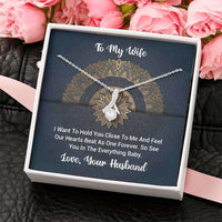 Load image into Gallery viewer, Designs by MyUtopia Shout Out:To My Wife Gift Necklace with Personalized Message Card - Cubic Zirconia Ribbon Necklace -  I want to hold you Message Card

