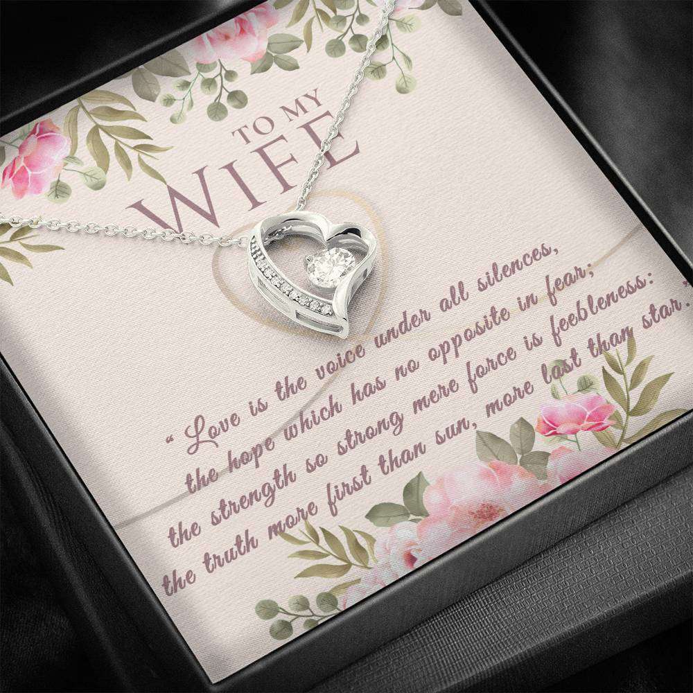 Designs by MyUtopia Shout Out:To My Wife Gift Necklace with Personalized Message card - Forever Love Heart Necklace with Love is the Voice Personalized Card,14k White Gold Finish,Crystal Heart Necklace