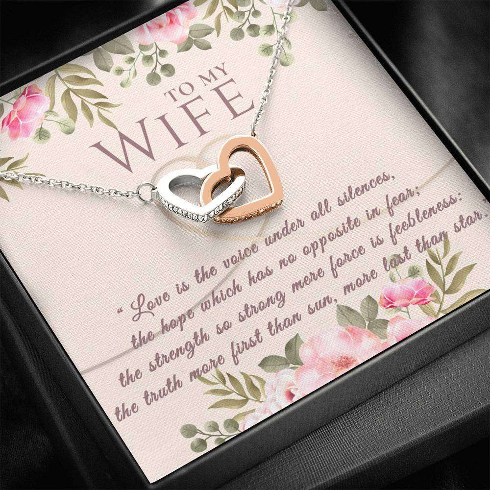 Designs by MyUtopia Shout Out:To My Wife Gift Necklace with Personalized Message card - Interlocked Pair of Hearts Necklace with Love is the Voice Personalized Card,Standard Box / 14K White and Rose Gold Finish,Interlocking Hearts Crystal Necklace