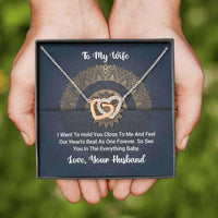 Load image into Gallery viewer, Designs by MyUtopia Shout Out:To My Wife Gift Necklace with Personalized Message Card - Intertwined Pair of Hearts Necklace with I Want to Hold You Personalized Message
