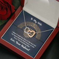 Load image into Gallery viewer, Designs by MyUtopia Shout Out:To My Wife Gift Necklace with Personalized Message Card - Intertwined Pair of Hearts Necklace with I Want to Hold You Personalized Message,Mahogany Style Luxury Box / White and Rose Gold,Interlocking Hearts Crystal Necklace
