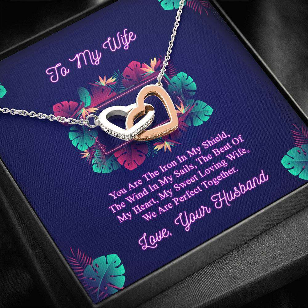 Designs by MyUtopia Shout Out:To My Wife Gift Necklace with Personalized Message card - Intertwined Pair of Hearts Necklace with Personalized You are the Iron Message Card,Standard Box / White and Rose Gold,Interlocking Hearts Crystal Necklace