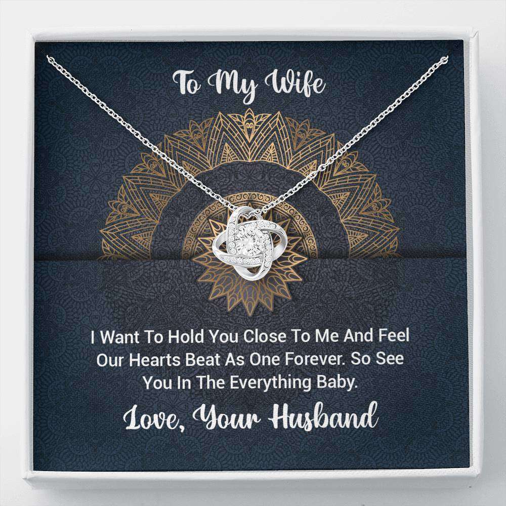 Designs by MyUtopia Shout Out:To My Wife Gift Necklace with Personalized Message card - Love Knot Cubic Zirconia Necklace with Personalized I Want To Hold You Message Card,Standard Box / White Gold,Love Knot Necklace