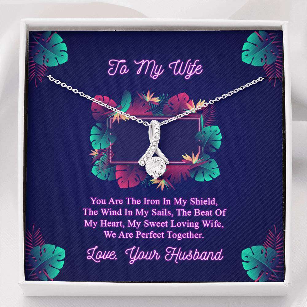 Designs by MyUtopia Shout Out:To My Wife Gift Necklace with Personalized Message card - Ribbon Cubic Zirconia Necklace with Personalized You are The Iron Message Card,Standard Box / White Gold,Alluring Beauty Necklace
