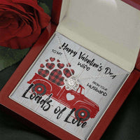 Load image into Gallery viewer, Designs by MyUtopia Shout Out:To My Wife, Loads of Love, Eternal Love Knot Crystal Necklace with Valentines Day Gift Message Card,Mahogany Style Luxury Box / 14k White Gold Finish,Love Knot Necklace
