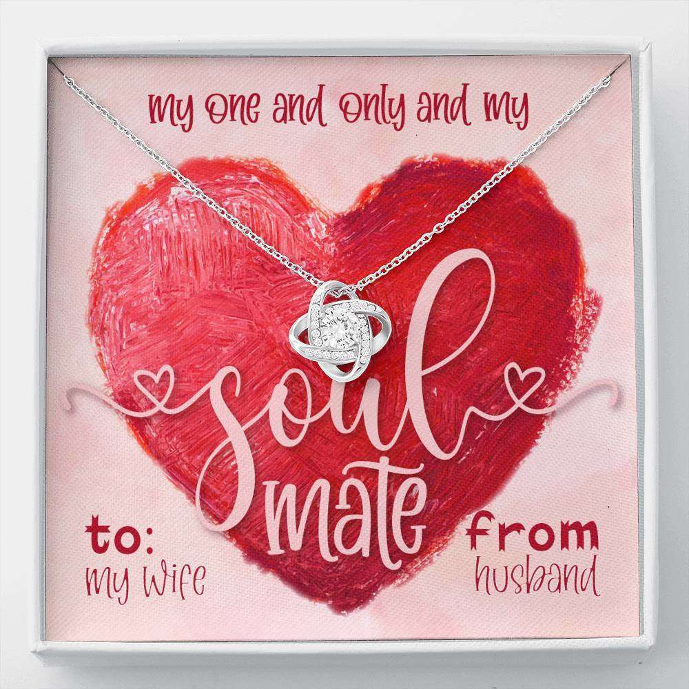 Designs by MyUtopia Shout Out:To My Wife, My One and Only Soul Mate, Eternal Love Knot Crystal Necklace with Gift Message Card,Standard Box / 14k White Gold Finish,Love Knot Necklace
