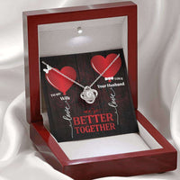 Load image into Gallery viewer, Designs by MyUtopia Shout Out:To My Wife, We&#39;re Better Together Love Knot Crystal Necklace with custom Gift Message Card
