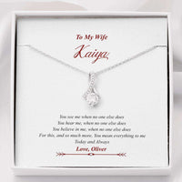 Load image into Gallery viewer, Designs by MyUtopia Shout Out:To My Wife, You Believe in Me, Alluring Beauty Crystal Necklace with Personalized Gift Message Card,Standard Box / 14k White Gold Finish,Alluring Beauty Necklace
