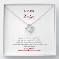 Load image into Gallery viewer, Designs by MyUtopia Shout Out:To My Wife, You Believe in Me, Love Knot Crystal Necklace with Gift Message Card,Standard Box / 14k White Gold Finish,Love Knot Necklace
