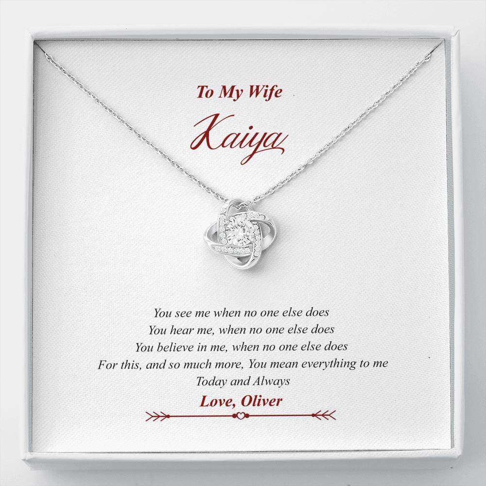 Designs by MyUtopia Shout Out:To My Wife, You Believe in Me, Love Knot Crystal Necklace with Gift Message Card,Standard Box / 14k White Gold Finish,Love Knot Necklace