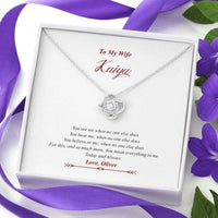 Load image into Gallery viewer, Designs by MyUtopia Shout Out:To My Wife, You Believe in Me, Love Knot Crystal Necklace with Gift Message Card
