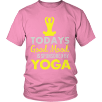 Load image into Gallery viewer, Designs by MyUtopia Shout Out:Todays Good Mood Sponsored By Yoga Adult T-Shirt,Unisex Shirt / Pink / S,Adult Unisex T-Shirt
