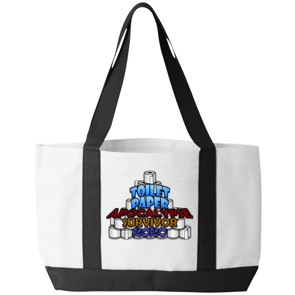 Designs by MyUtopia Shout Out:Toilet Paper Apocalypse Survivor 2020 Gym / Shopping Fabric Tote Bag,19 x 12 x 4 / White/Black,Gym Totebag