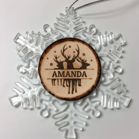 Load image into Gallery viewer, Designs by MyUtopia Shout Out:Tree Slice Rudolph Christmas Personalized Keepsake Ornament,Christmas Snow Flake,Personalized Christmas Ornament
