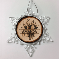 Load image into Gallery viewer, Designs by MyUtopia Shout Out:Tree Slice Rudolph Christmas Personalized Keepsake Ornament,Christmas Snow Crystal,Personalized Christmas Ornament
