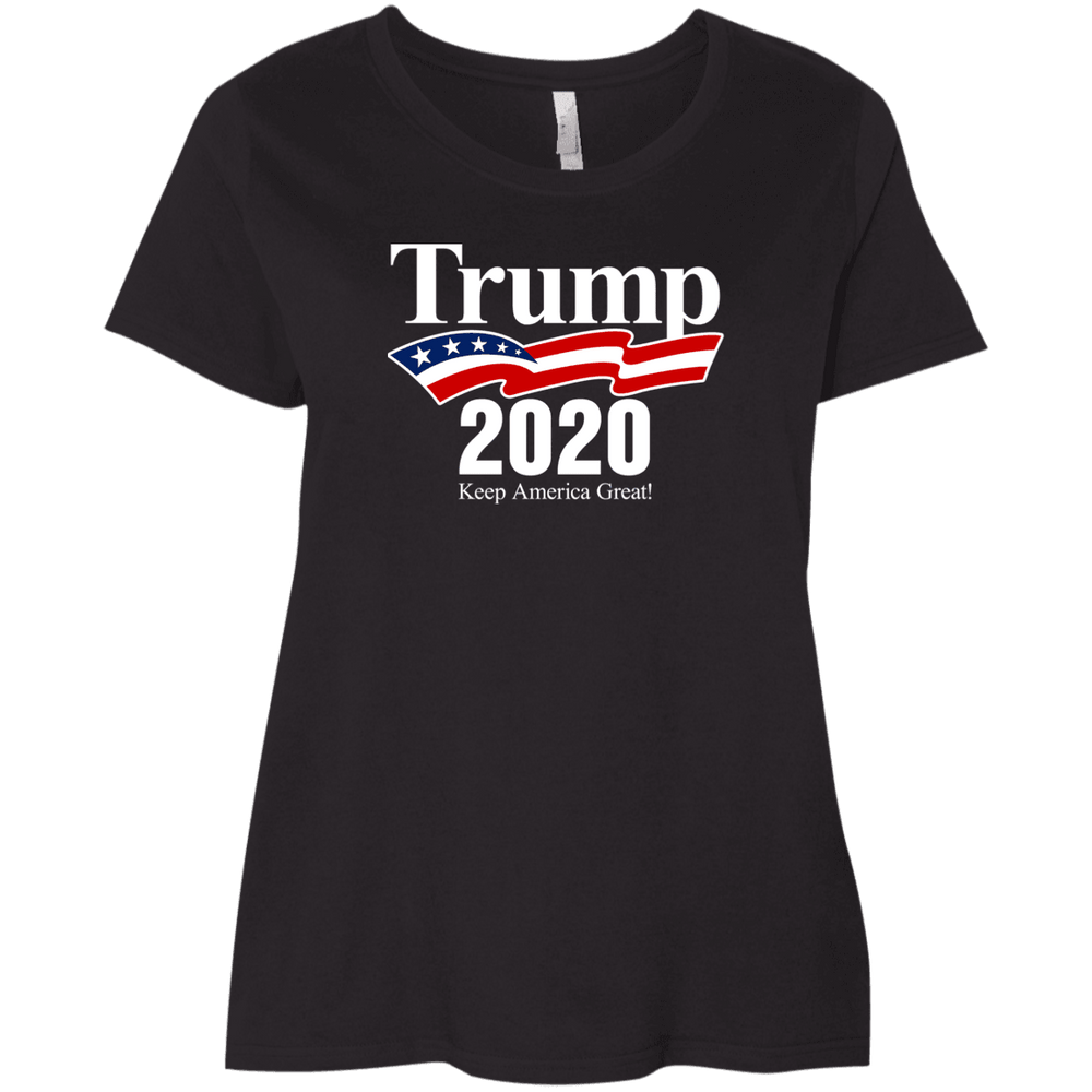 Designs by MyUtopia Shout Out:Trump 2020 Keep America Great Ladies' Plus Size Curvy T-Shirt,Black / Plus 1X,Ladies T-Shirts